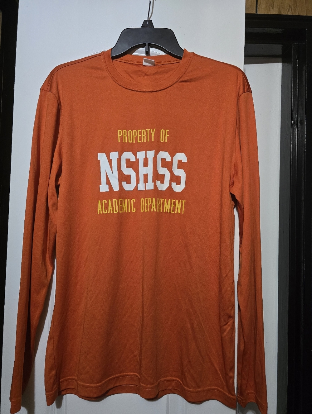 Men's Orange Long Sleeve Graphic Tee - W Printed NSHSS Academic Size Medium